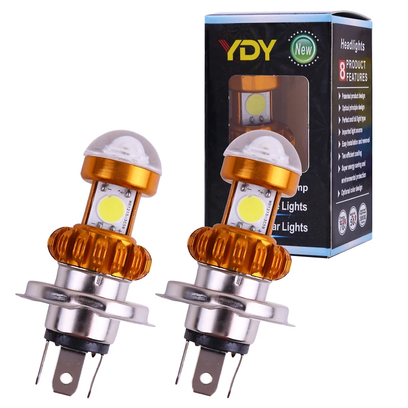 1PC BA20D 3SMD Motorcycle Headlight Hi/Low Scooter Bulb COB Bulb 12V Lamp Motor Fog Headlamp Motorcycle Super Bright