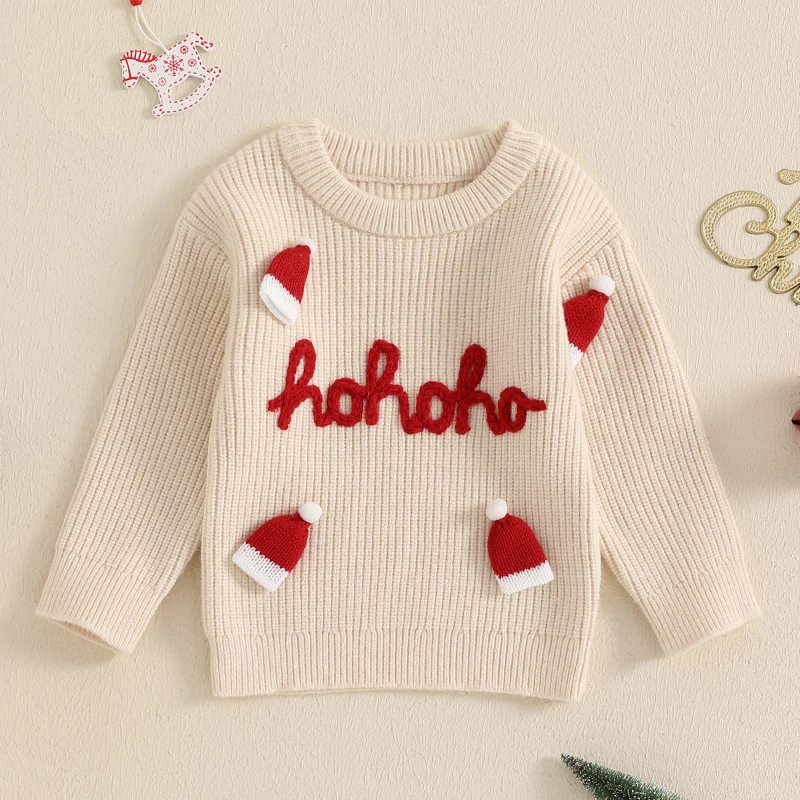 

My First Christmas Knit Sweater Toddler Baby Girls Boys Letter Embroidery Long Sleeve Winter Warm Knitwear Pullover Jumper Tops