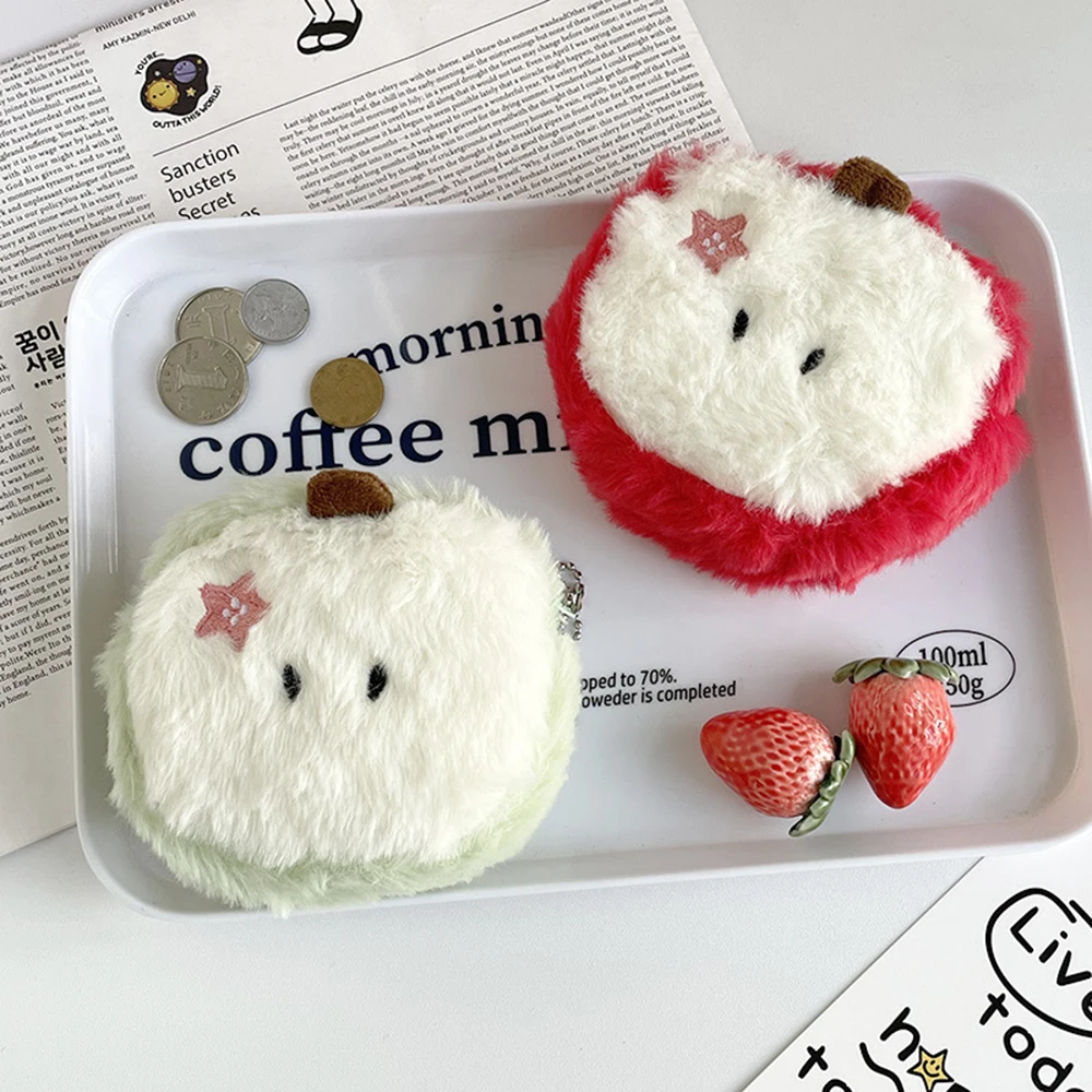 Cute Apple Shape Plush Bag Creative Cartoon Pendant Mini Storage Bag for Students Earphone Data Cable Organizer