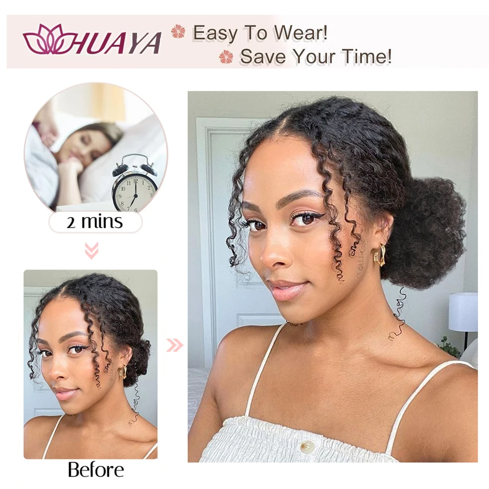Synthetic Afro Puff Ponytail Kinky Curly Hair Bun Piece with Clips in Updo Extensions for Black Women