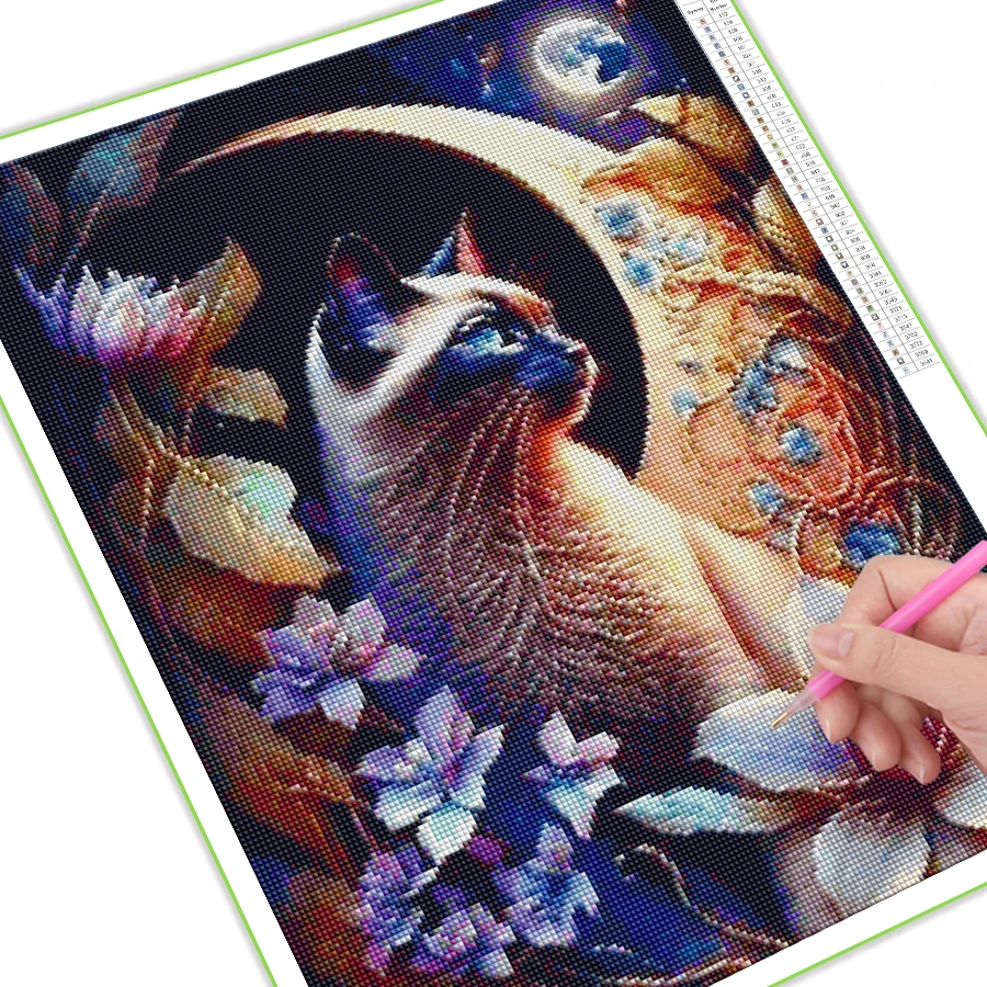 Diy Full Mosaic Art Kitten Flowers Diamond Painting New Collection 2024 Animal Cats Rhinestone Embroidery Picture Wall Decor