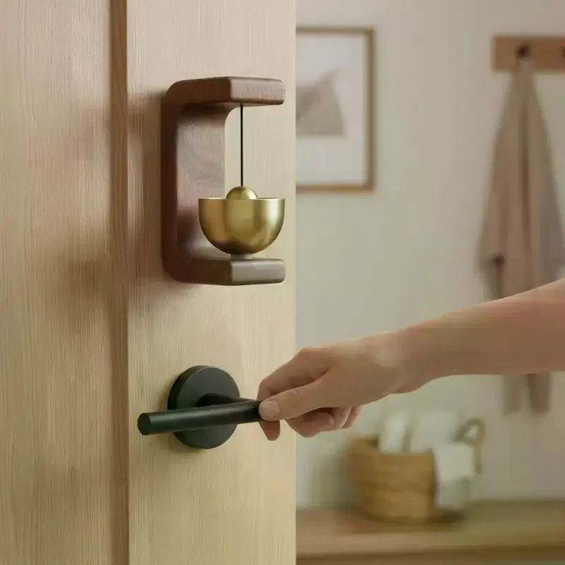 Wooden Wind Chimes Wireless Magnetic Brass Doorbell Vintage Jingle Bell for Store Entrance Door Decor