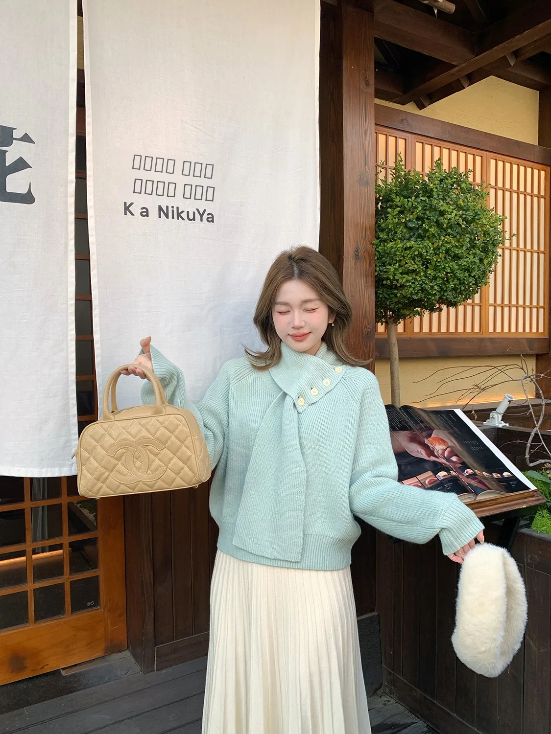 

Вязаный свитер Xenl Chen Wen Wen Soft Sle с шарфом, из смесовой шерсти, осенне-зимний, модный, женский, свободного кроя, с круглым вырезом