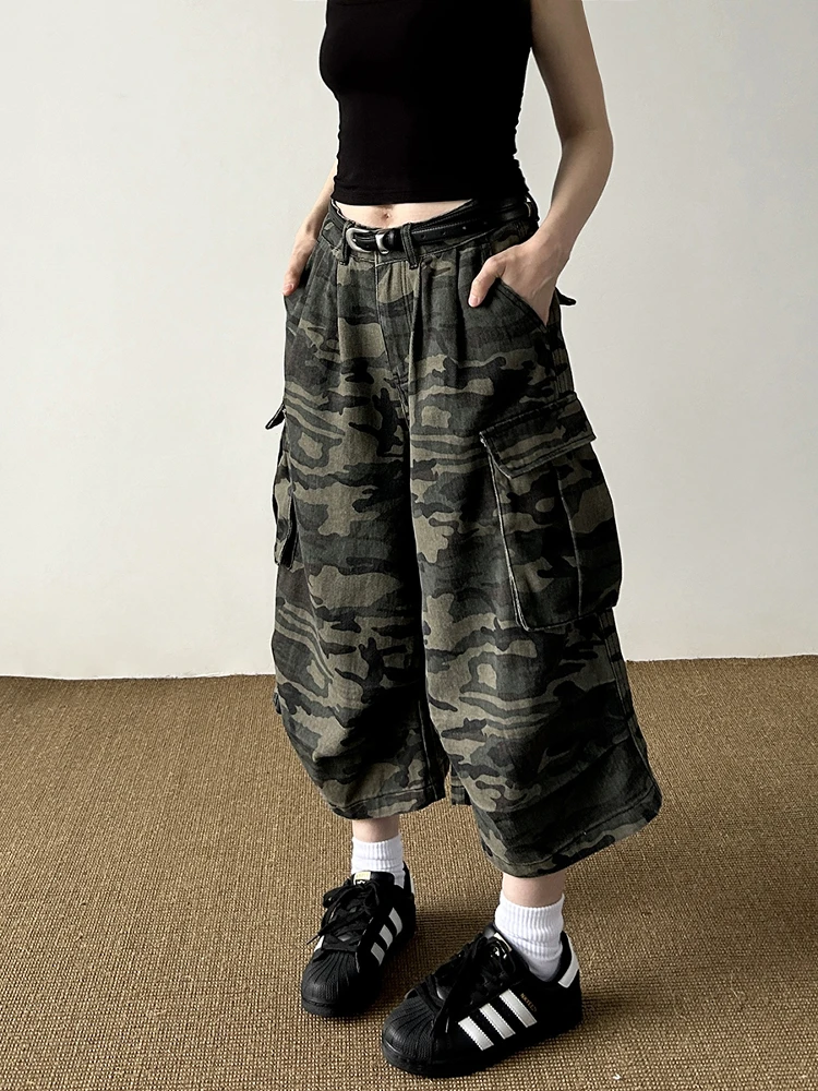 

American Retro Cleanfit Camouflage Work Pants Loose Straight Leg Casual Seven-Foot Short Shorts for Men And Women Street Style