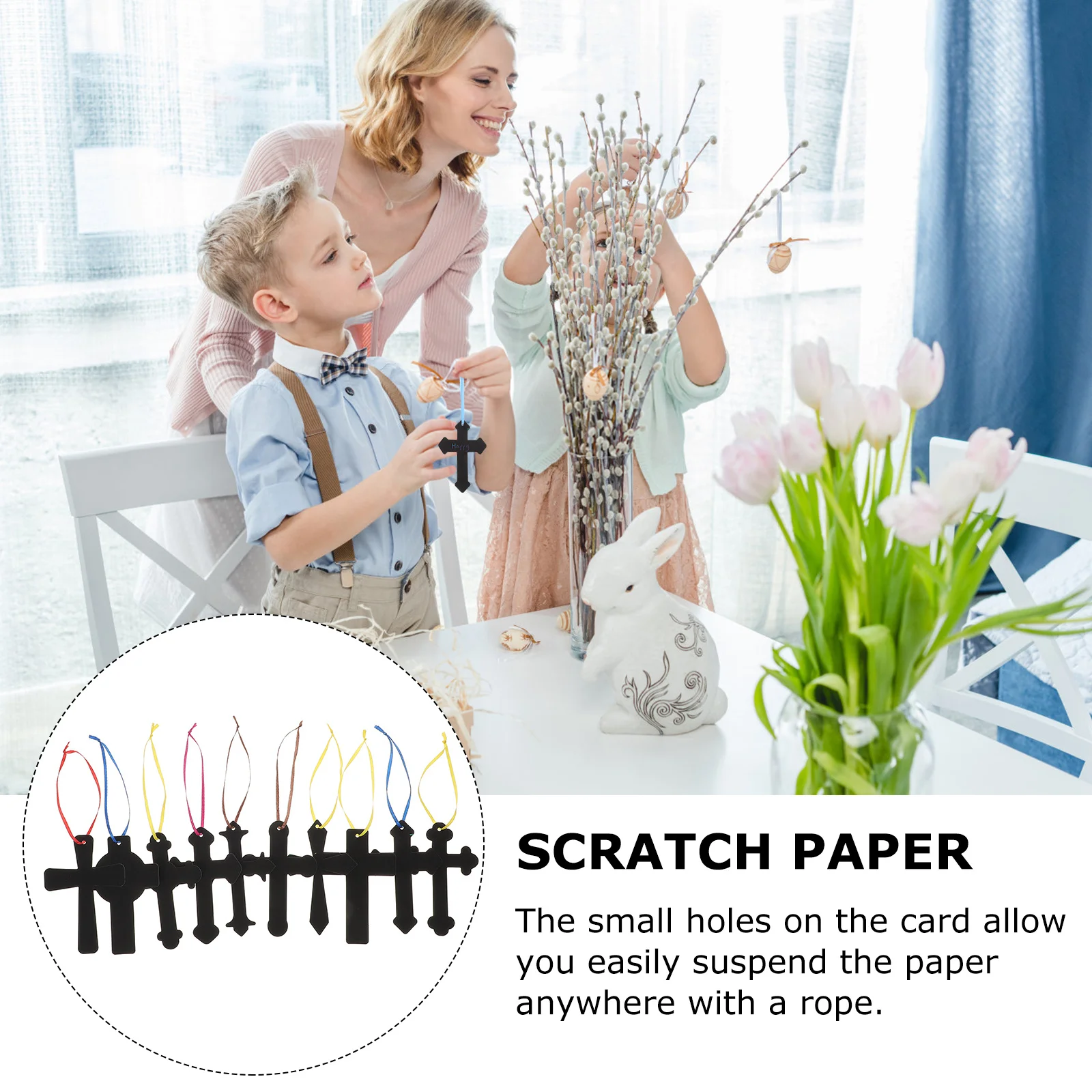 1Set Easter Cross Scratch Paper Creative Craft for Kids Fun DIY Hanging Decoration Party Supplies Easter Scratch Craft