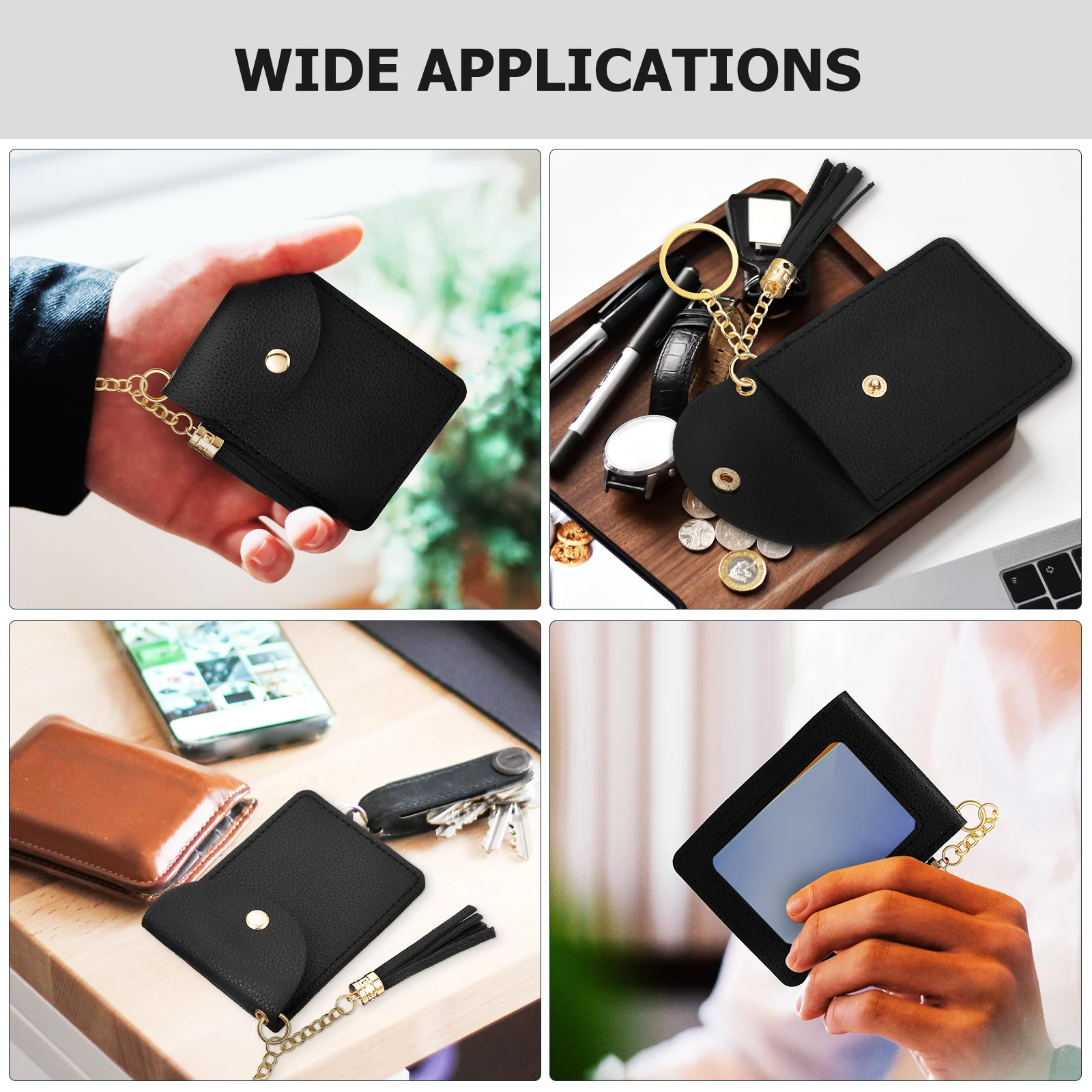 حامل بطاقات صغير من البولي يوريثان، شرابة كلاسيكية، ألوان كلاسيكية، تصميم زر آمن، محفظة نقود معدنية للنساء #5