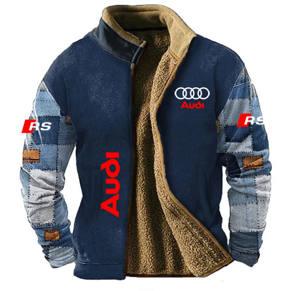 Audi Audi Men's Jacket Top Autumn/Winter New Trendy Plush Coat Lamb Fleece Fur Lining Cloth Warm Zipper Stand up Collar Coat - Aliexpress Deal