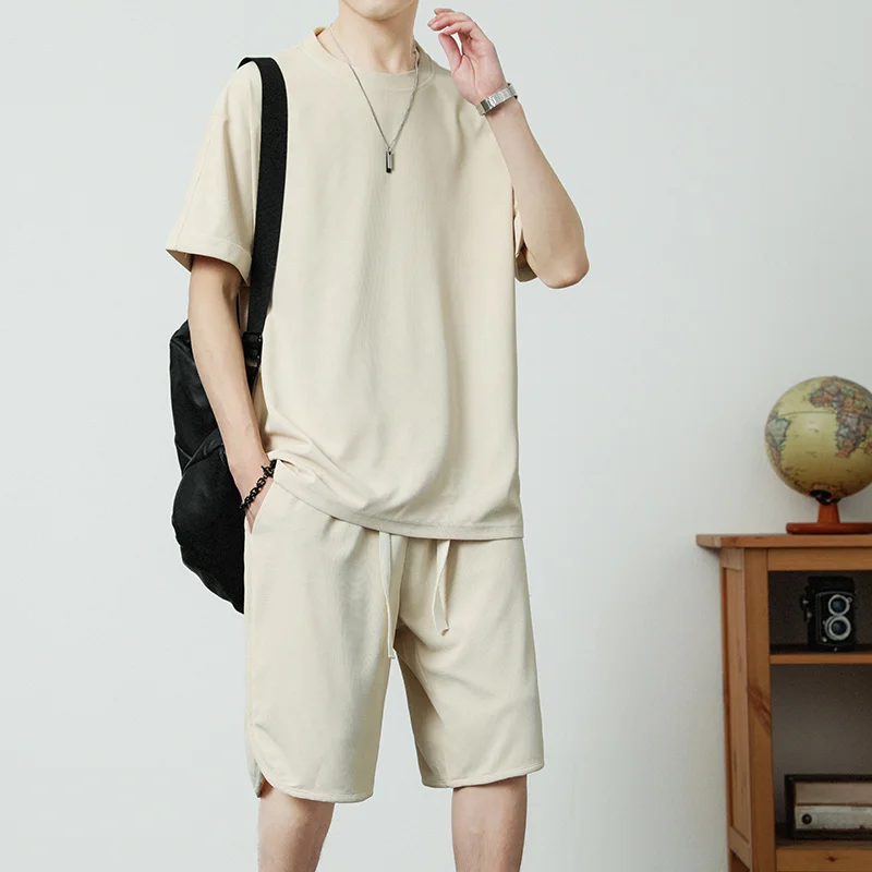 

American Retro Heavyweight Men's T-irt Summer Trendy Loose Baskeall Sports Set ort Sve orts Two-Piece Set