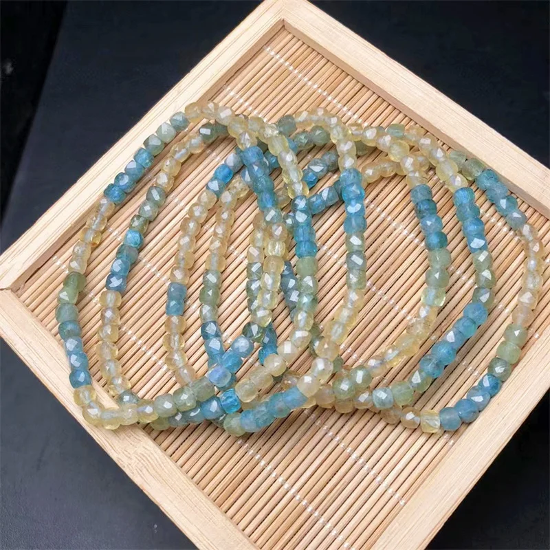 4MM Natural Apatite Cube Facet Bracelet Energy Gem Stone Women Fashion Stretch Crysyal Beaded Bracelet Jewelry Gifts