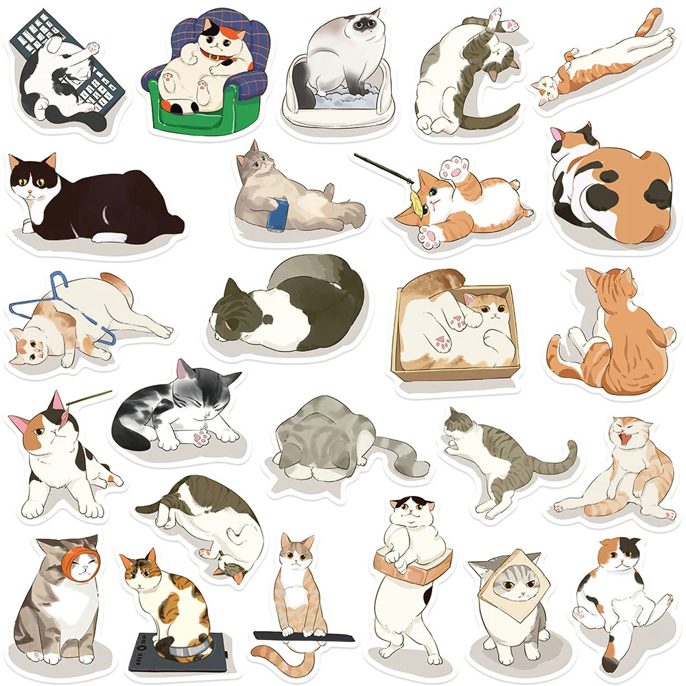 10/30/50pcs 귀여운 고양이 일상 생활 만화 스티커 귀여운 동물 그래피티 데칼 DIY 여행가방 노트북 재미있는 스티커 선물용
