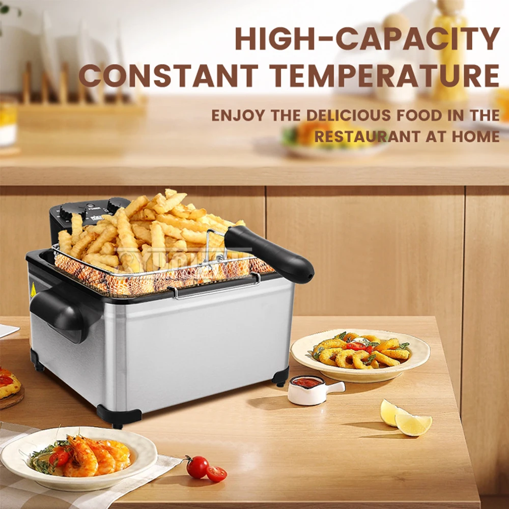 5L Electric Deep Fryer Commercial Electric Fryer Multifunction Fried Chicken Oven High-Temperature Frying Pan