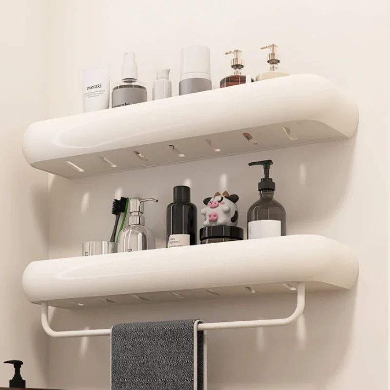 Cream Style Aluminum Alloy Bathroom Storage Shelf No Drill Wall Mounted Sturdy Rustproof Washbasin Organizer