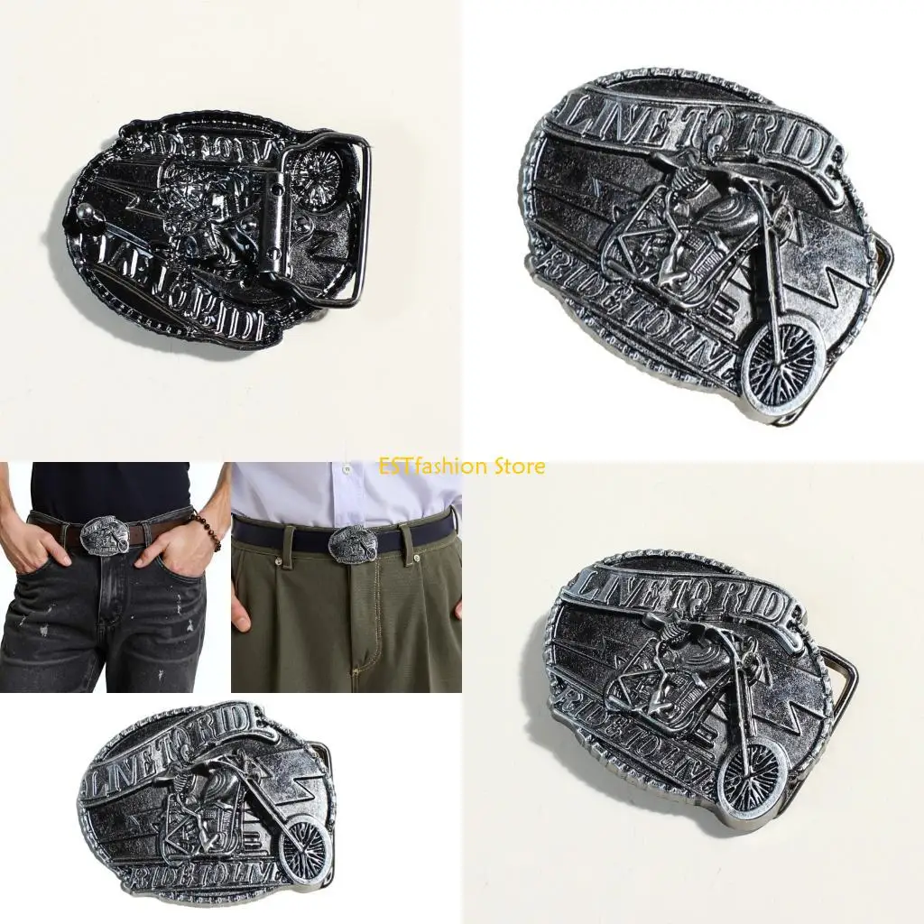 Y5GC مشبك حزام الخصر نمط هيكل عظمي لراكبي الدراجات النارية وإبزيم حزام منقوش للرجال #1