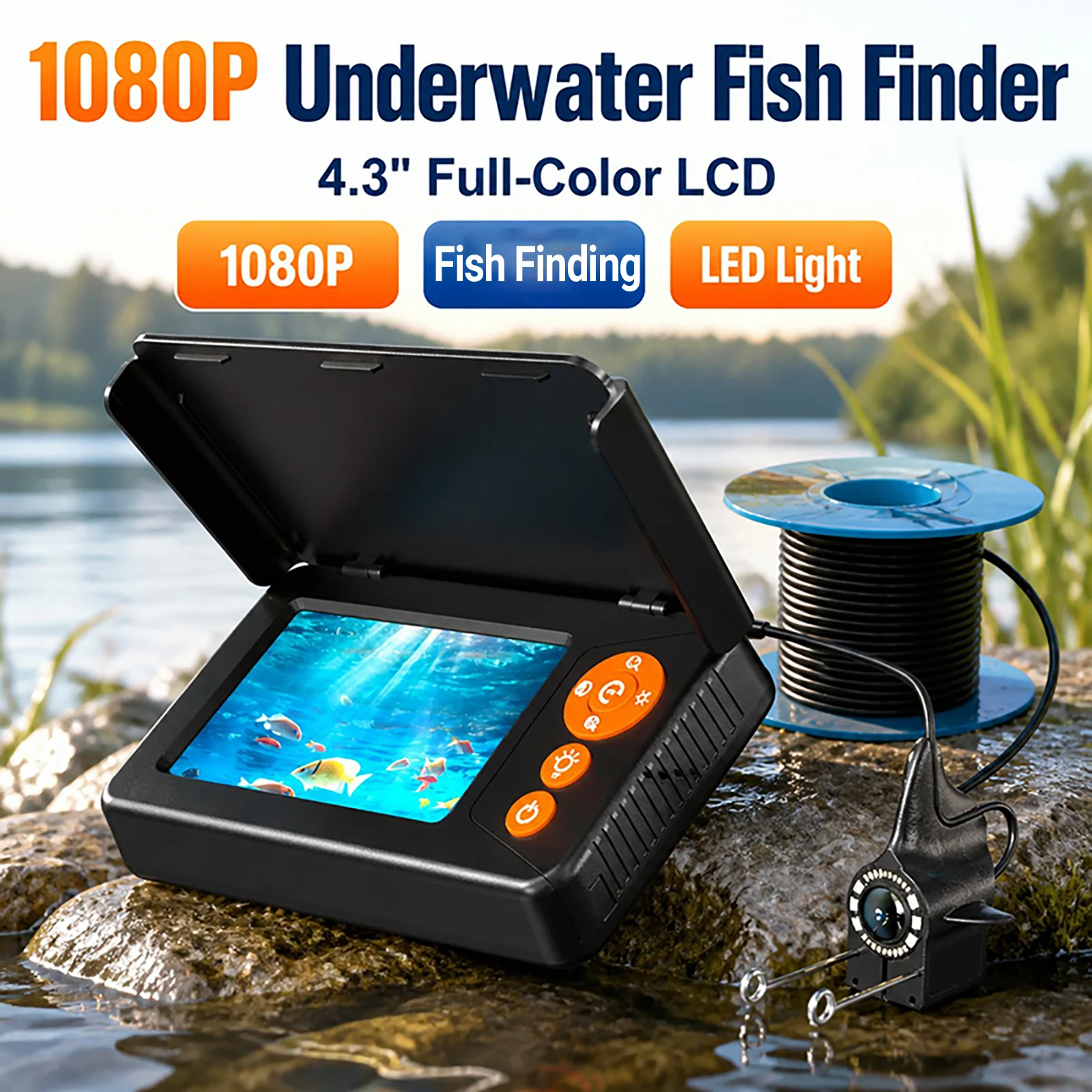 Fishing Boat Depth Finder - Câmera Subaquática Monitor Localizador de Peixes