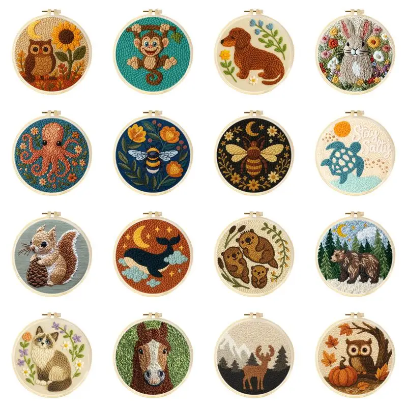 

Наборы для вышивания панч-нидл с рамкой для начинающих и взрослых, набор для вышивания панч-нидл с животными, поделки своими руками, настенное искусство, подарок