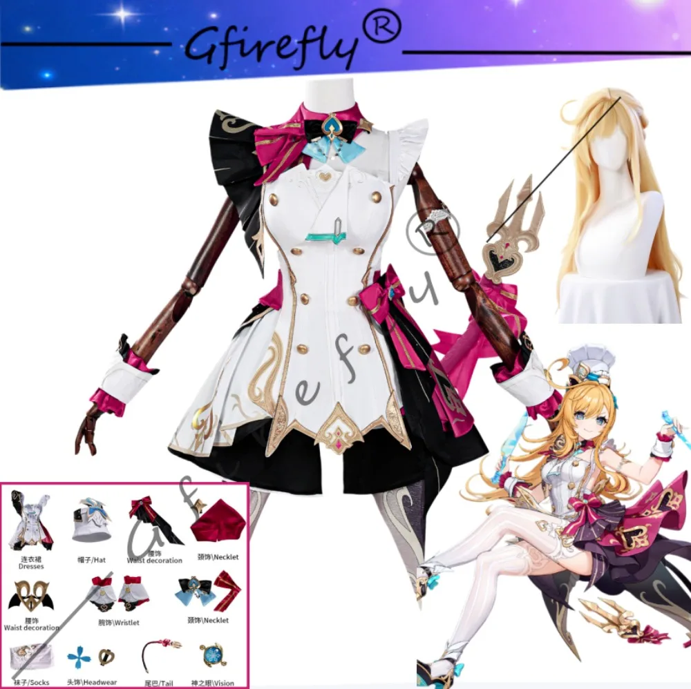 

Game Genshin Impact Escoffier Cosplay Costume Cute Dress Accessories Wig Complete Halloween Party Stage Performance Costume