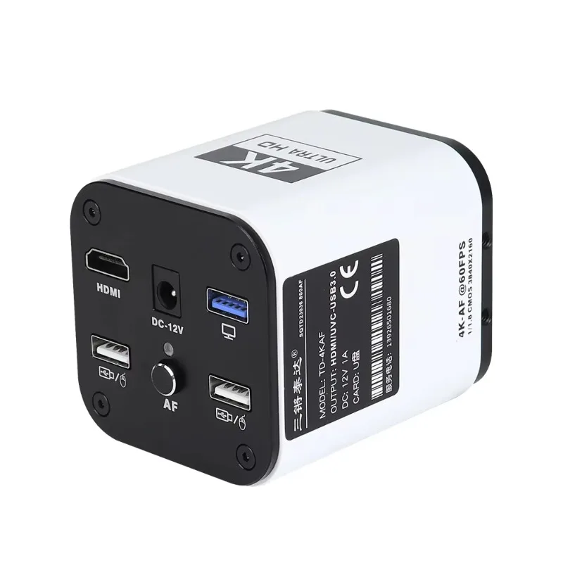 TD-4KAF 4K Video CCD Camera 8MP FHD High Image Built-in Measurement USB Industrial Electronic Manual Focus Microscope