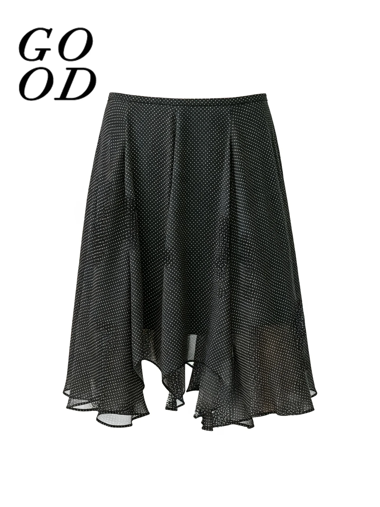 

Good Lightweight Vague Polka Dot Umbrella Half Skirt Elegant Artistic Women's Short Skirt Asymmetrical Polyester Fiber