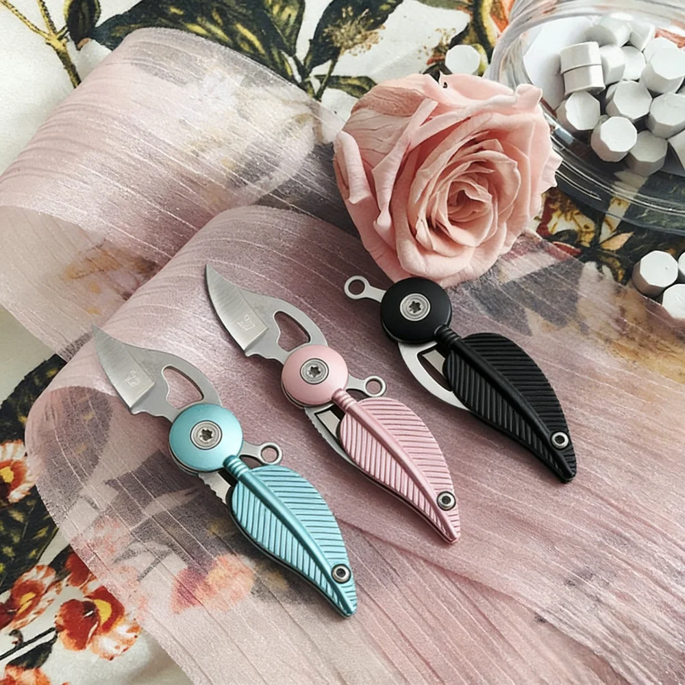 Versatile Folding Creative Feather Blade Fruit Knife Keychain EDC Tool Personalized