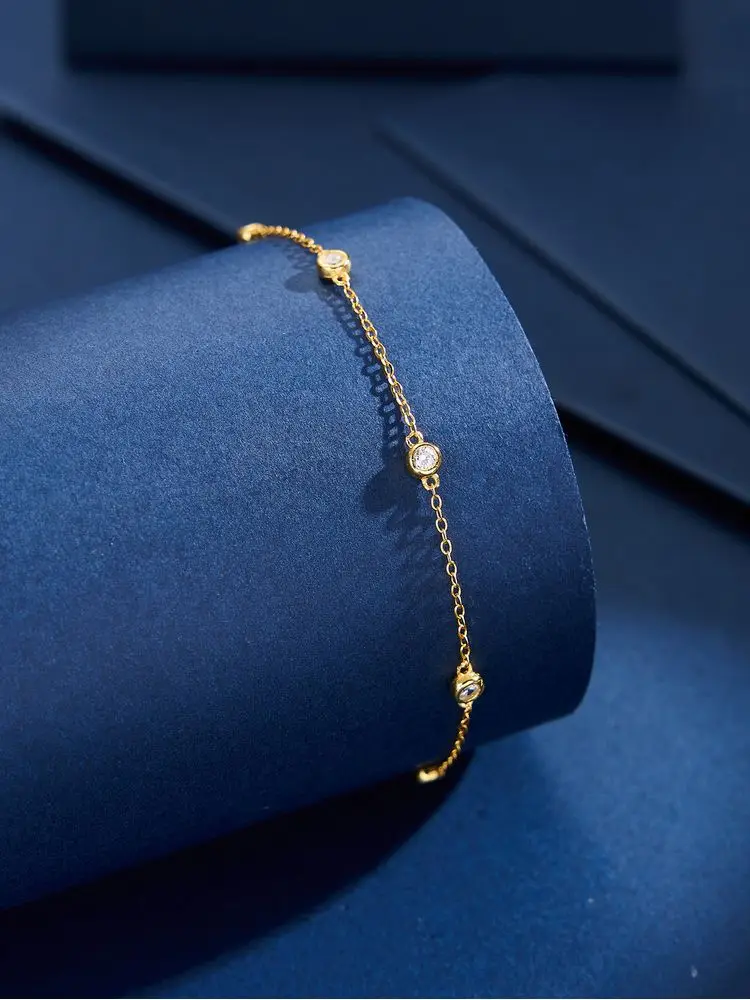 925 Sterling Silver Fashion Simplicity Golden Round Beads Zircon Bracelet For Women Anniversary Party High Quality Fine Jewelry