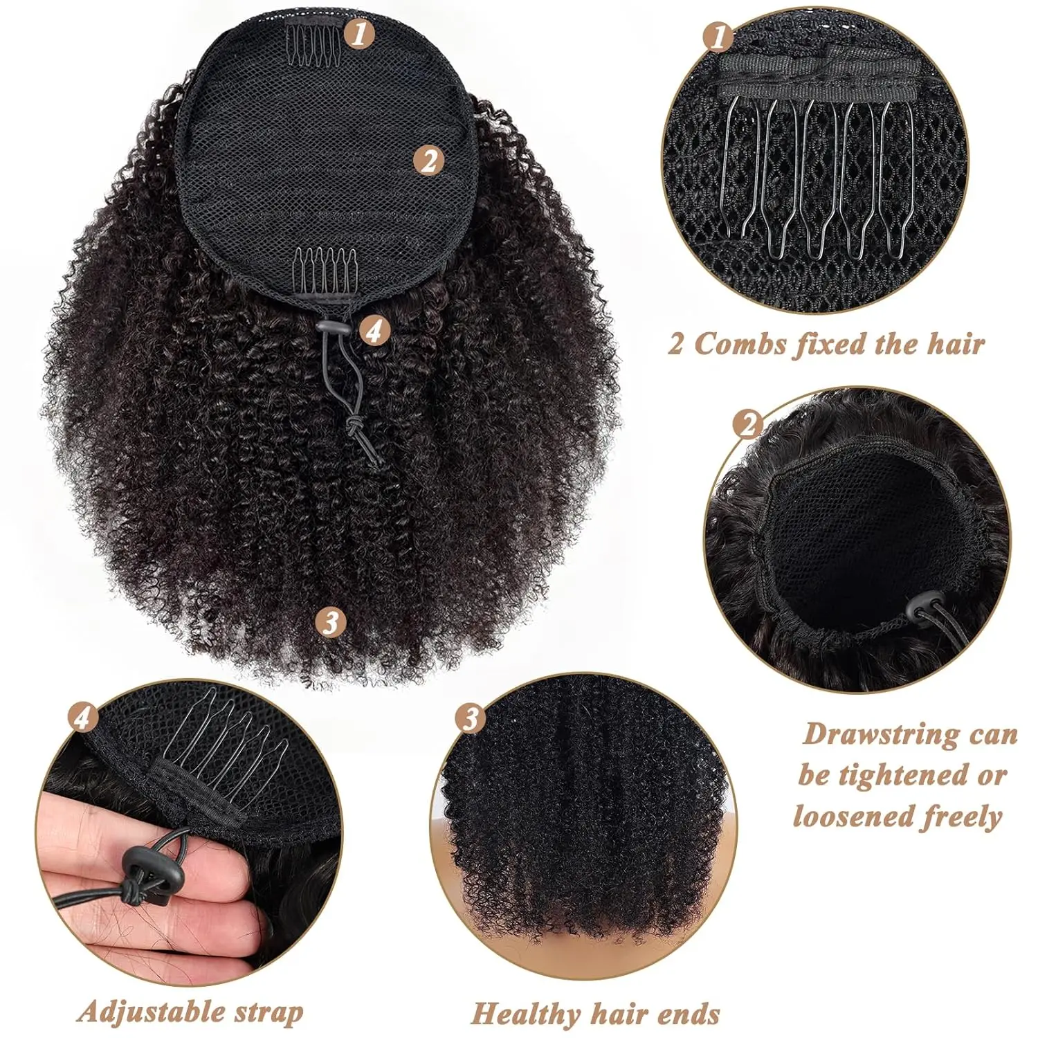 Alipretty Drawstring Ponytail Afro Kinky Curly Ponytail For Women Afro Ponytail Human Hair 100% Extension Clip in Hairpieces