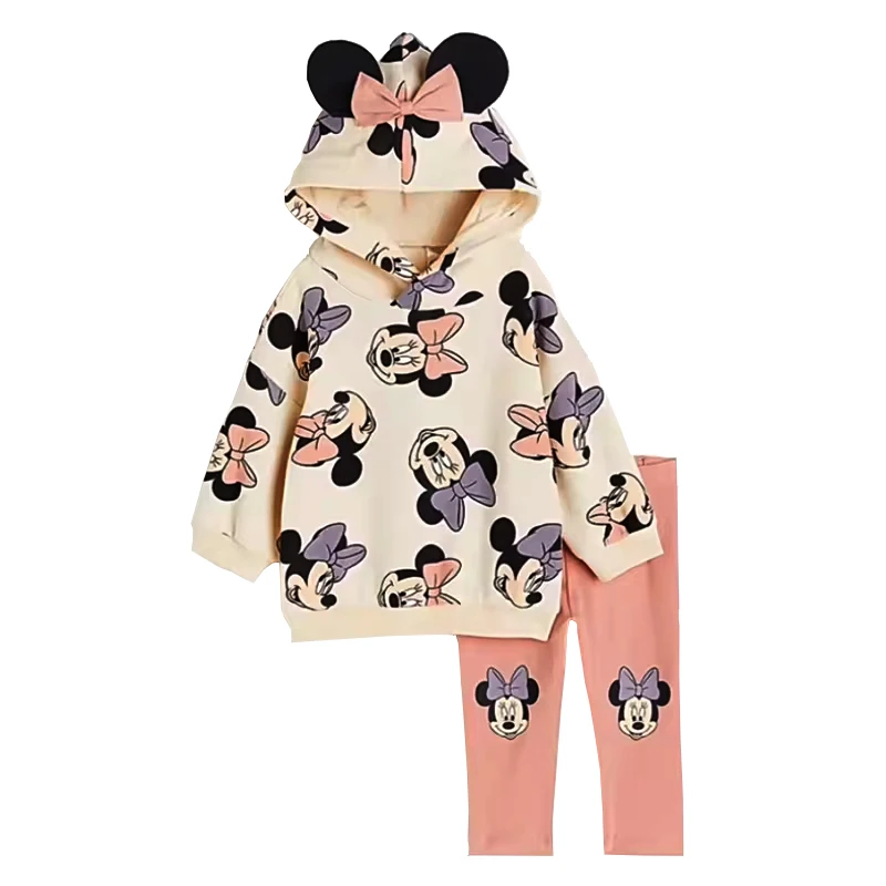 Fall Little Girl Disney World Cartoon Set Spring Girl Minnie Mouse Toddler Cotton Hoodie Costume Mom Kids Vacation Holiday Sets