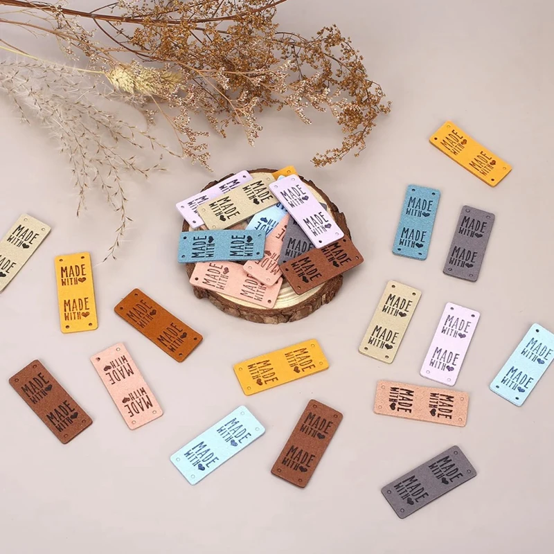 50PCS PU Leather Label Handmade Tag Label Faux Leather Label Embossed Tag Embellishment Knit DIY Replacement Parts