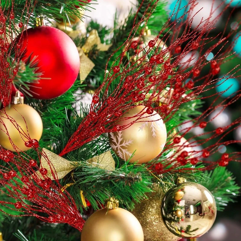 

Atmosphere Christmas Gold Powder Dragon Beard Grass Bundle 43cm Curved Ribbon Fruit Twig Christmas Tree Decoration Twig