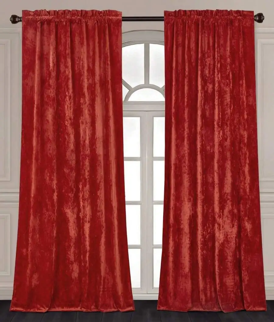 Crushed Velvet Rod Pocket Curtain Set 2 Panels Room Darkening Luxury Distressed Drapes