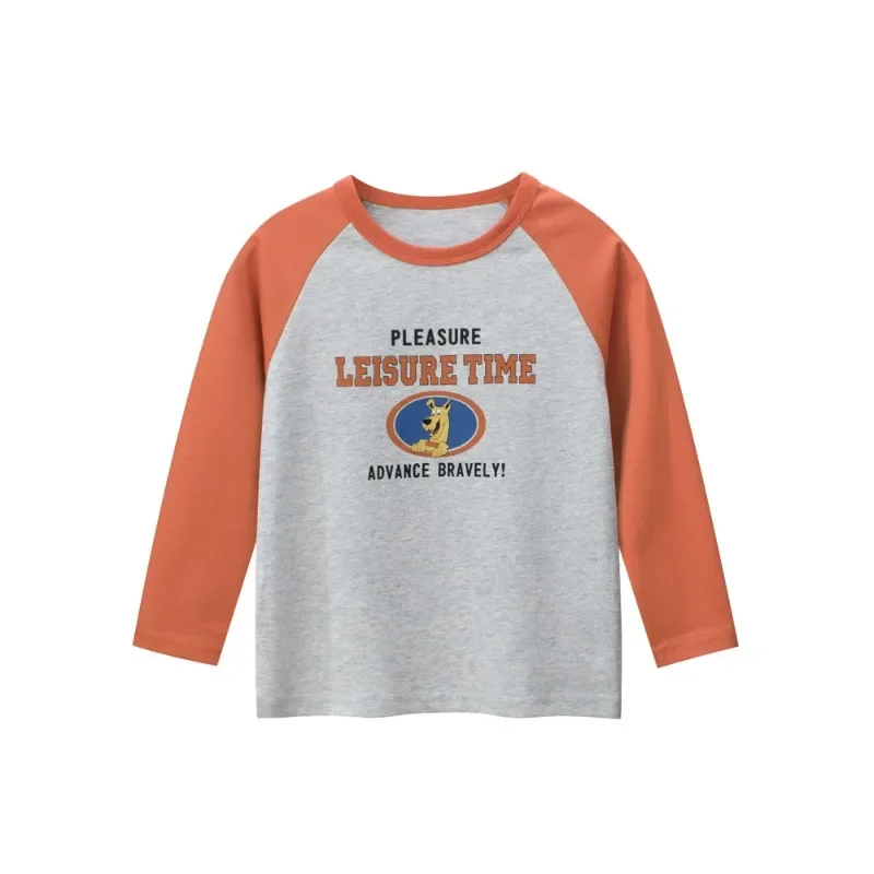 

2024 Autumn New Boys Letters Print T-Shirt Children's Clothing Fashion Long Sleeve O-Neck Cotton Top Tees Kids Clothes 2-9Y