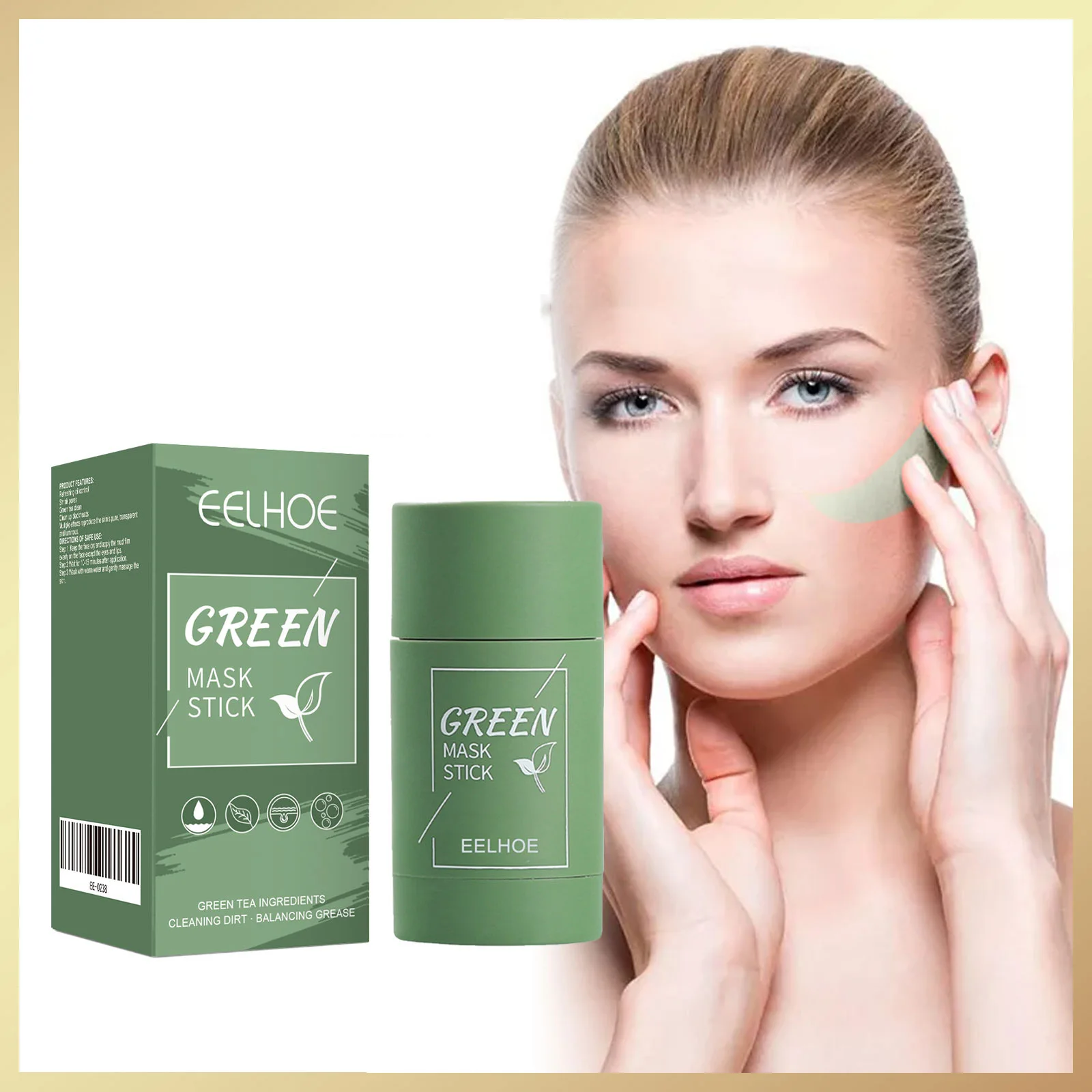 

Green Tea Solid Cleansing Mask Stick Deep Cleans Acne Remove Blackhead Cleans Pores Stick Facial Cleansing Moisturizing Mask