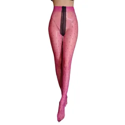 Women Sexy Stockings Ultrathin Open Crotch Aurora Polka Dots Printed Pantyhose High-Waisted Shiny Socks High Elastic Pantyhoses