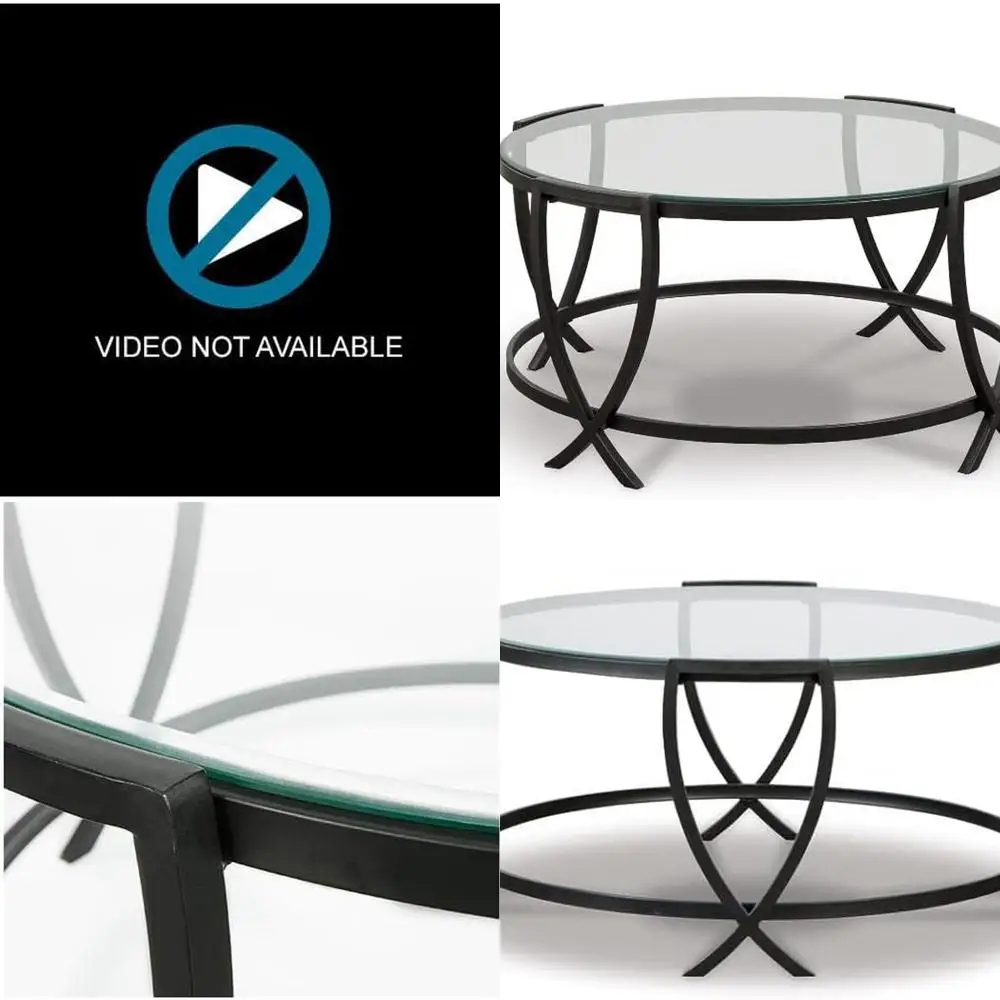 

Contemporary 3-Piece Black Glass Round Table Set with Coffee Table and 2 End Tables