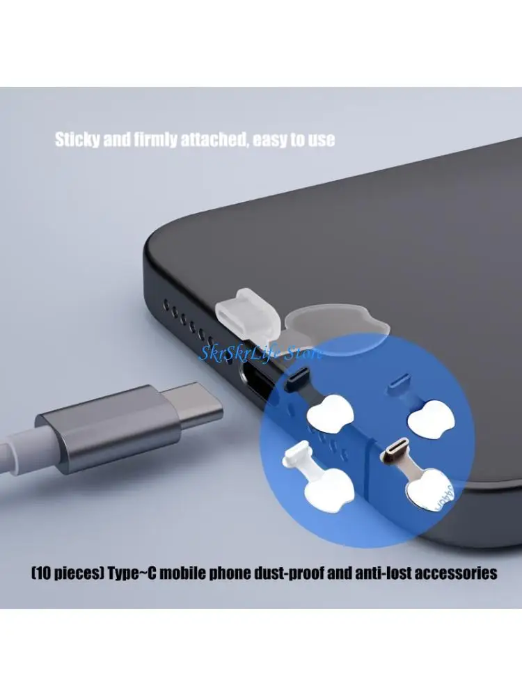 E65E Silicone Type C Dust Cover Anti Loss Lanyard Phone Port Protectors for Most Device