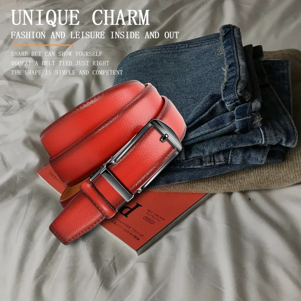 Genuine Leather Men's High-quality Buckle Jeans, Cowhide Casual Belt, Business Denim Belt, Men's Automatic Buckle Belt
