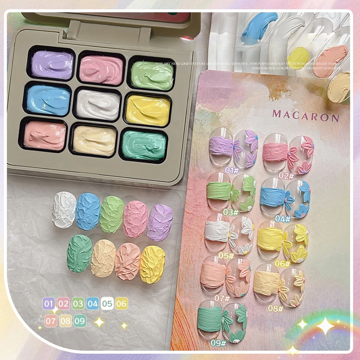 9 Colors Macron 3D Sculpture Oil Painting Nail Gel Solid Carving Texture Cream Polish Gels Nails Art Decoration Varnish Manicure