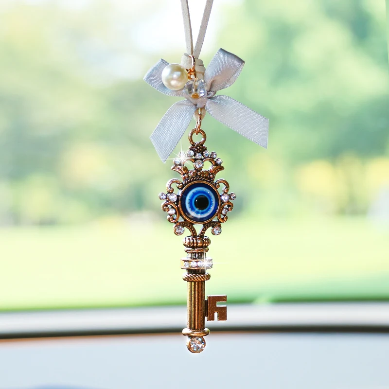 Fashionable Bow Devil's Eye Car Hanging Decoration Creative Blue Eyes Key Car Decoration Exquisite Car Rearview Mirror Car Penda