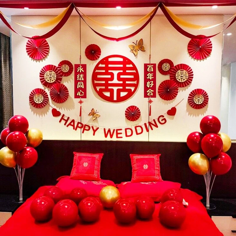 Chinese Wedding Decoration Red Double Happiness Sticker Chinese Traditional Wedding Decoration for Wall Window Bedroom Doors