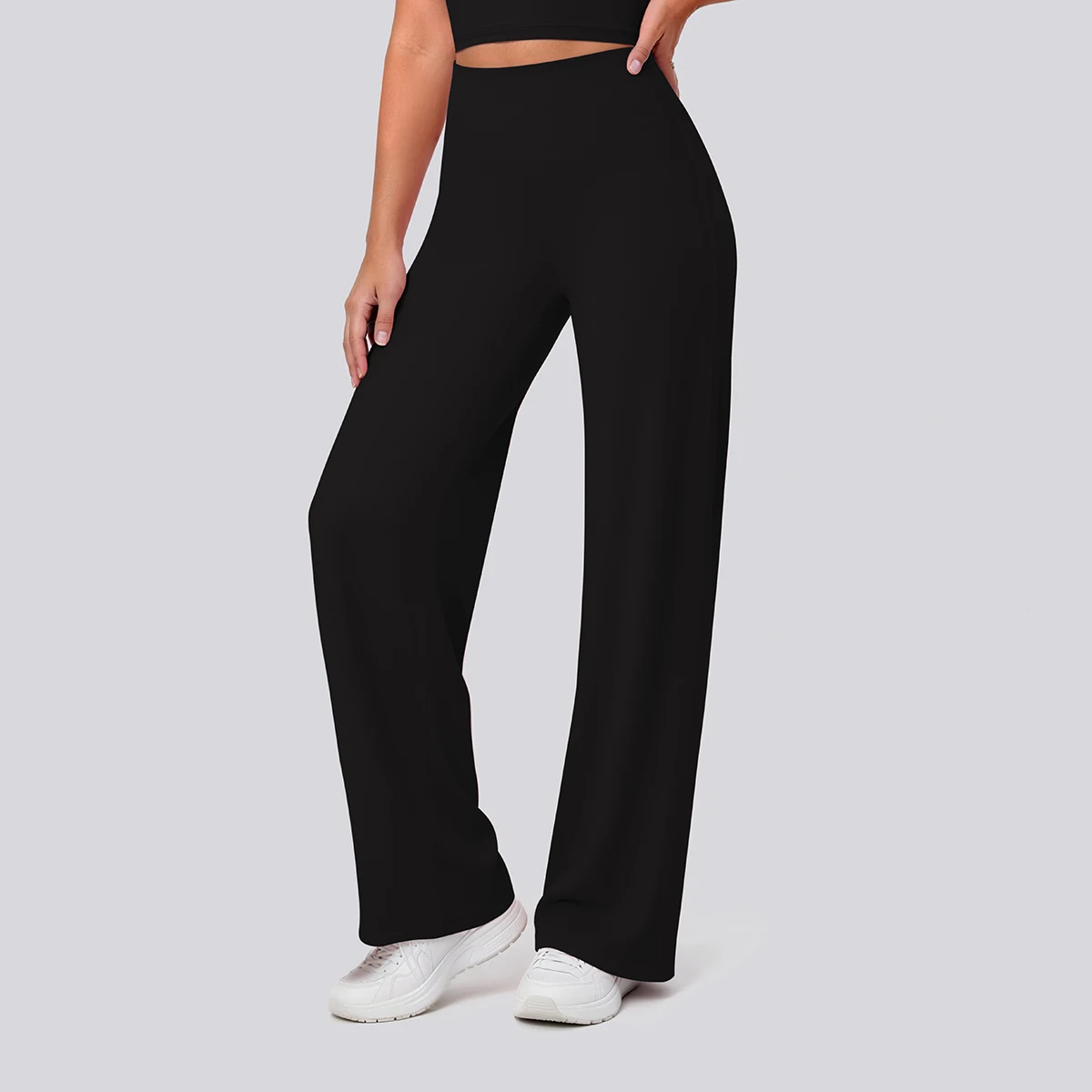 Rooftrellen Damen-Sporthose, Schlaghose, Hochgeschnittene, Lose Weite Hose, Einfarbig, Dünne Fitness-Sporthose für Frauen – Detail 10