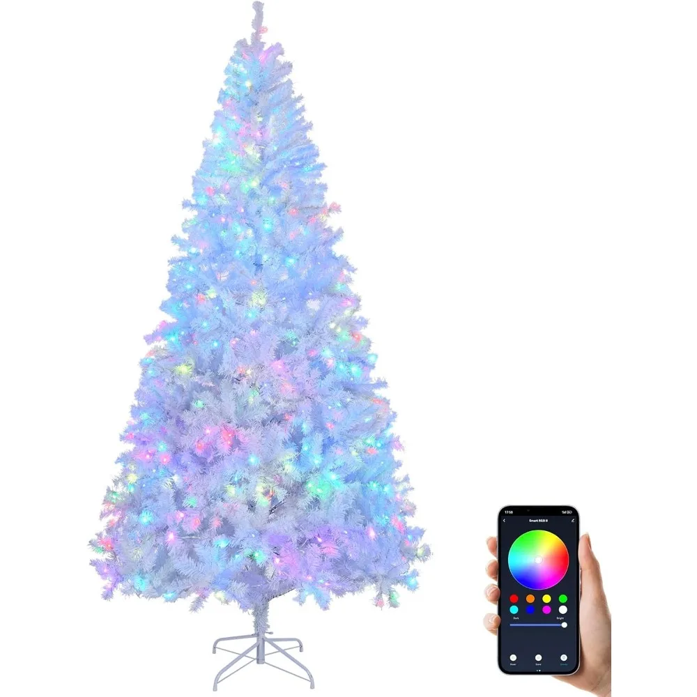 

7ft Pre-lit White Christmas Tree, w/Multi-Color RGB Lights, 1150 PVC Branch Tips, Lighted Artificial Christmas Tree Holid