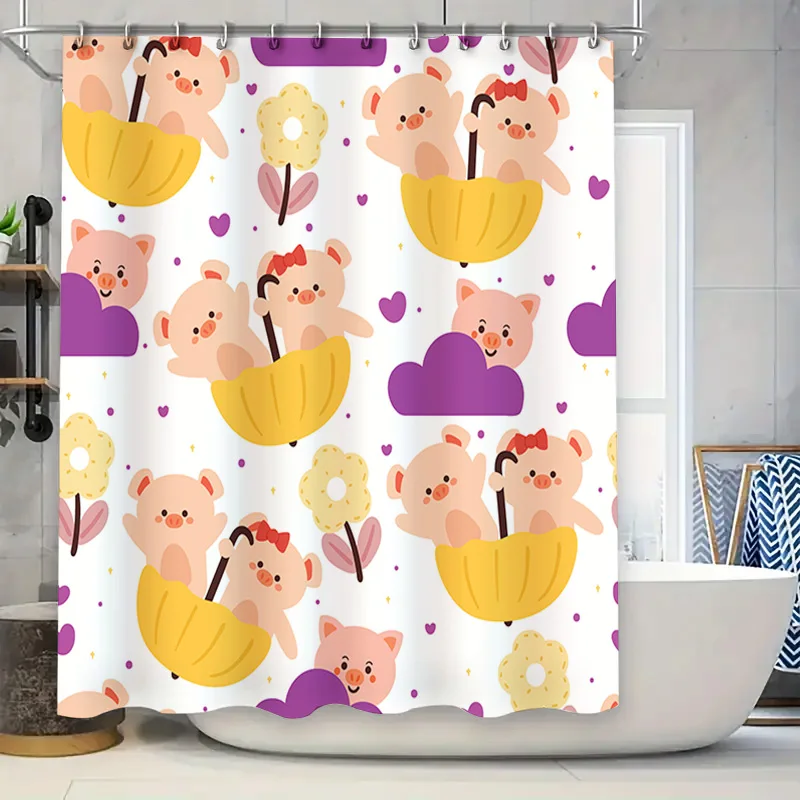 

Розовая свинья, медведь, зонтик, набор занавесок для душа для декора ванной комнаты, детский мультяшный принт, настенная водонепроницаемая ткань с 3D принтом для дома D