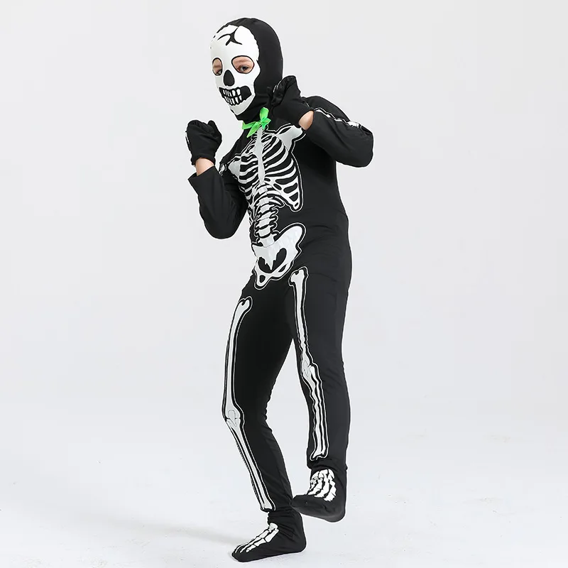 Kid's Skeleton Costume Halloween Terror Clothes Noctilucent Effect Boys Girls Party Suit Stage Performance Costume Outfit Fancy