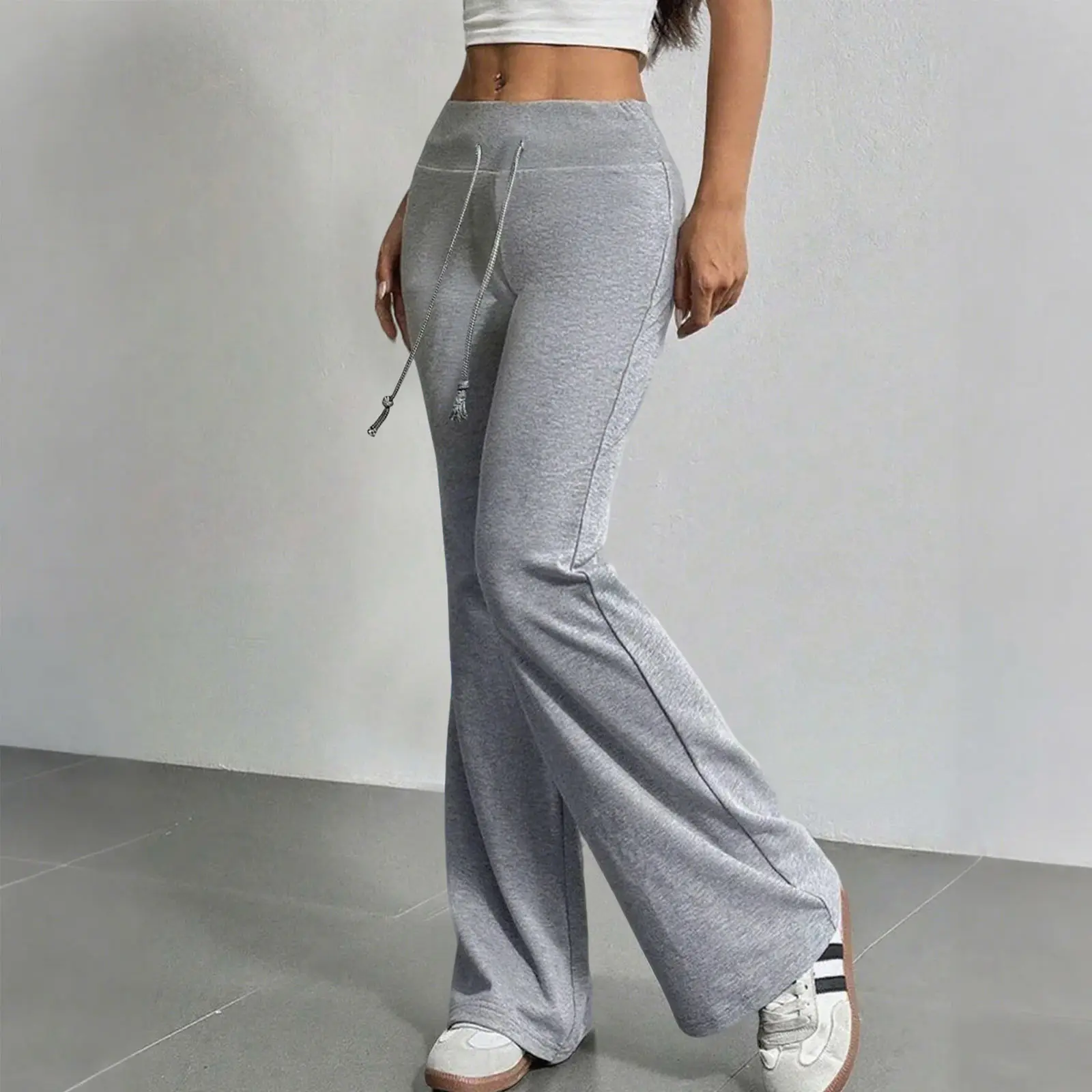 

Женские повседневные расклешенные спортивные брюки с высокой талией на шнурке, мягкие эластичные брюки для дома и на каждый день, весна 2026