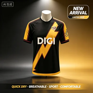 Neues Unisex-Fußballtrikot der Rayo Vallecano 26 Third, kurzärmelig, schnell trocknend, atmungsaktiv, trendiges Trikot für Spiele und Alltagskleidung, Familien-Kinder-T-Shirts