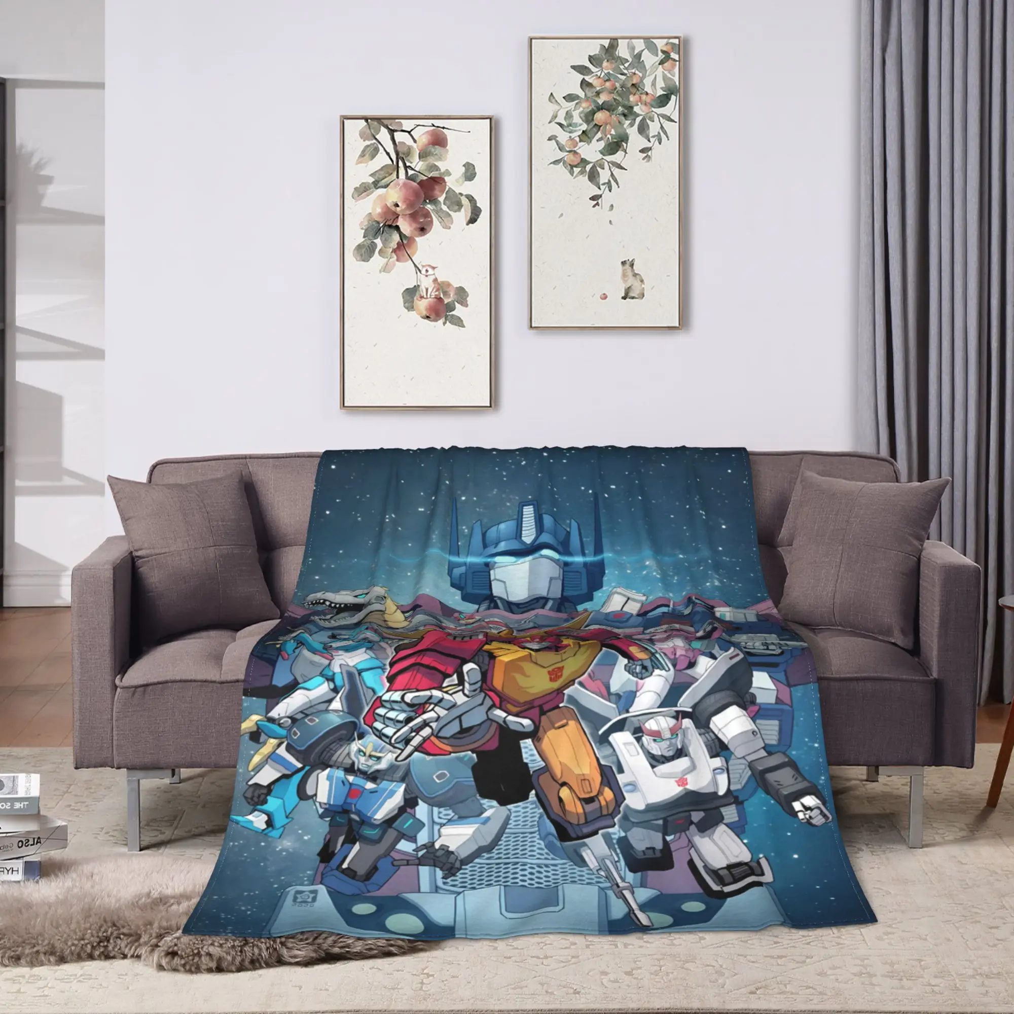 Transformered Cartoon Flannel Blankets  Super Soft Throw Blanket for Home Decor Camping Street Trend Bedspread Sofa Bed Cover