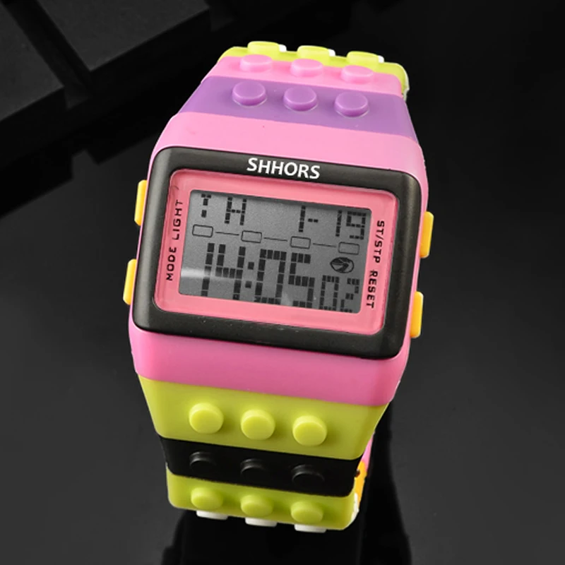 Fashion Rainbow Watch Women Led Digital Watches SHHORS Multifunction Electronic Wristwatches Ladies Girls Watches Reloj Mujer