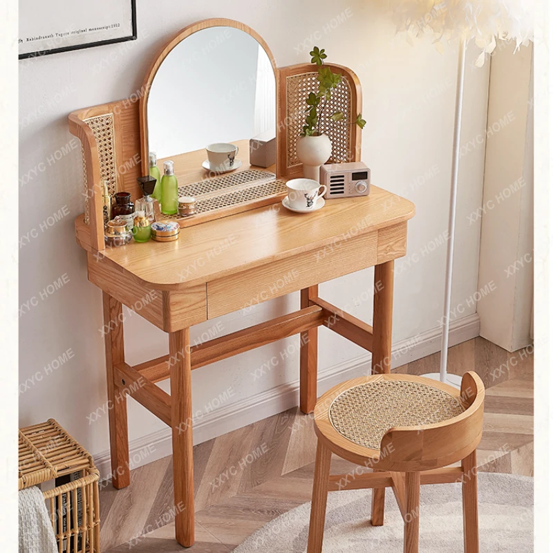 

Ins Rattan Dressing Table, Nordic Solid Wood Makeup Table, Modern Simple Small Apartment ss 26