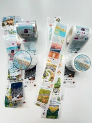Vintage Four Seasons View Tea Time Bird Stamp Washi PET Tape for Planner Card Making DIY Scrapbooking Plan Decorative Sticker