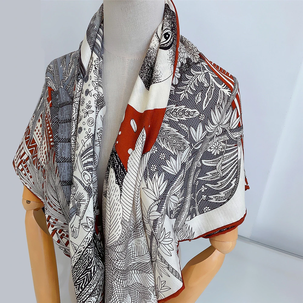 130cm Winter Scarf Women Brand Keep Warm Silk Cashmere Square Scarf Shawl Luxury Jungle Scarves Wraps Pashmina Hijab Bandana