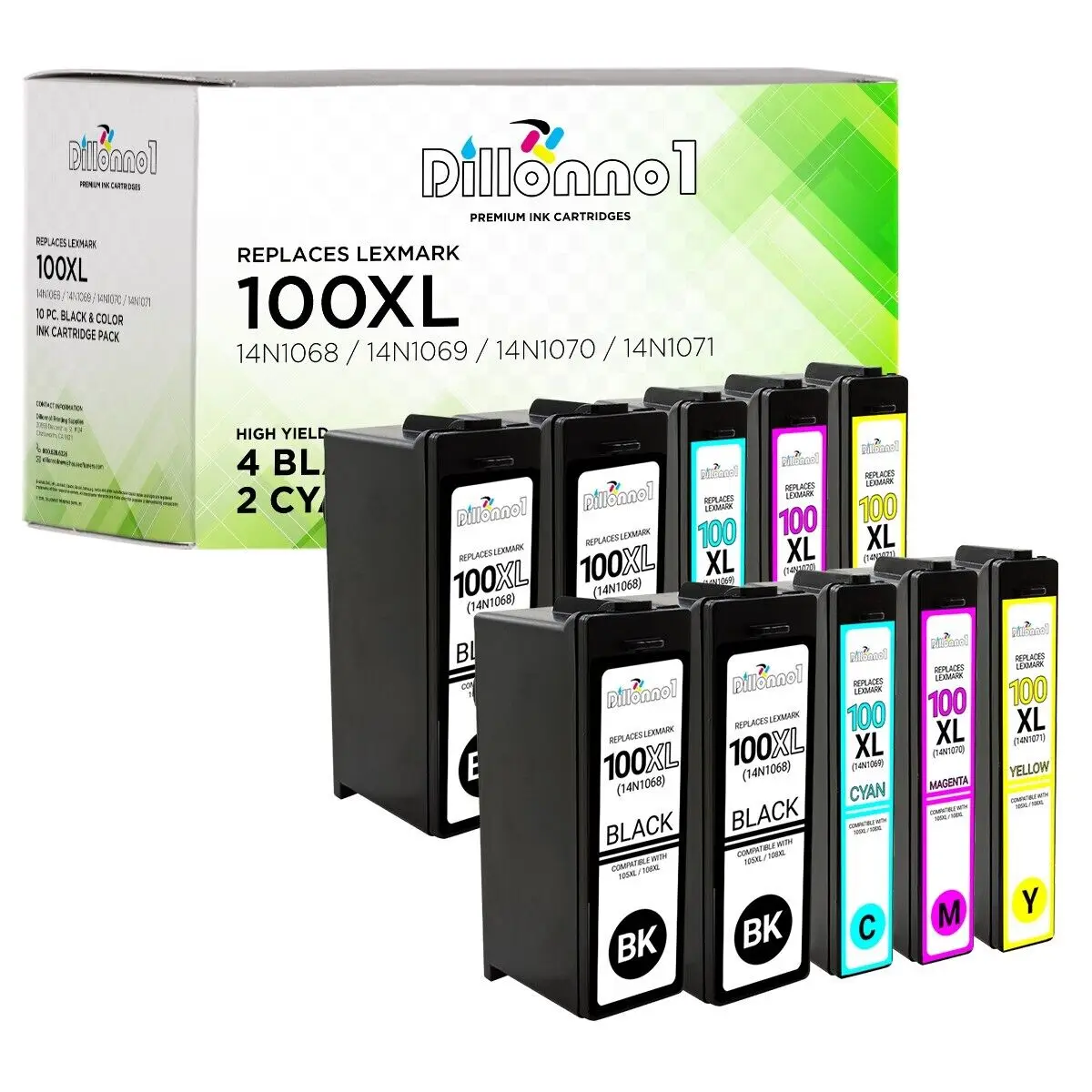 Encre noire et colorée 10 PK 100XL pour Lexmark 14N1068 14N1069 14N1070 14N1071